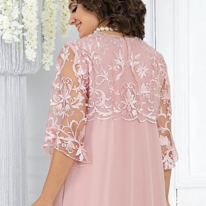 Women's Round Neck Embroidered Patchwork Dress