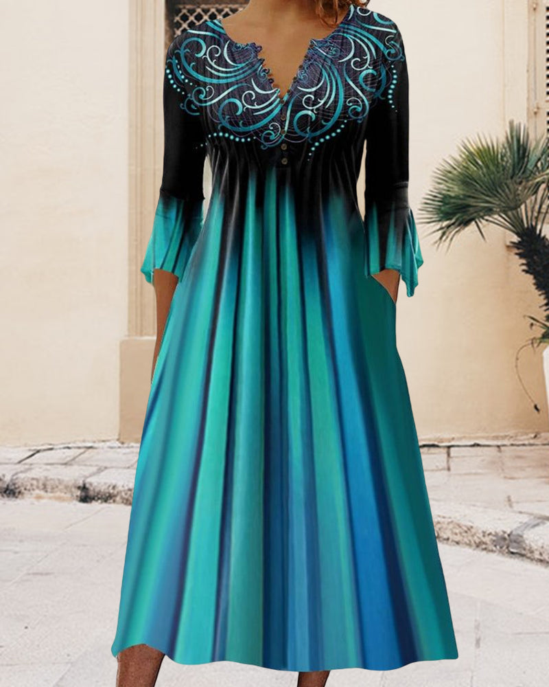 Women's Midi Dress with V-Neck and Pockets