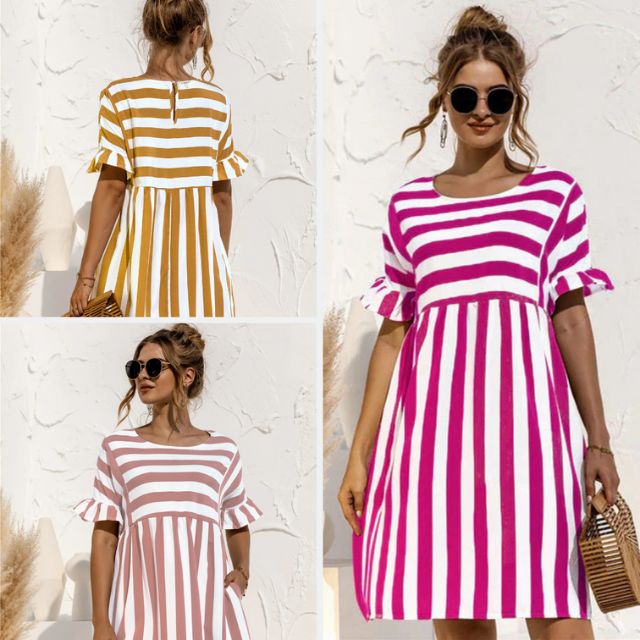 Levoire | Ruffled Short Striped Maternity Dress
