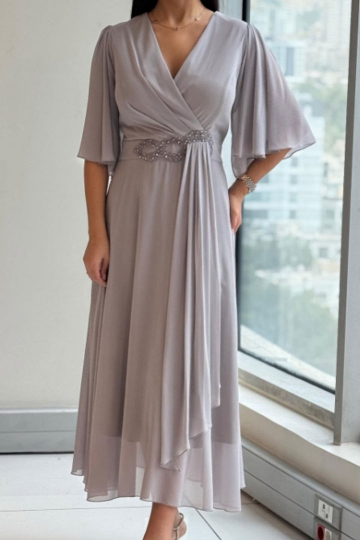 ELMA - Elegant Midi Dress with Flowing Silhouette