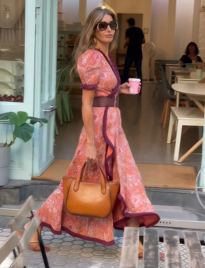 Hailey™ - Elegant Pink Short Sleeve Maxi Dress