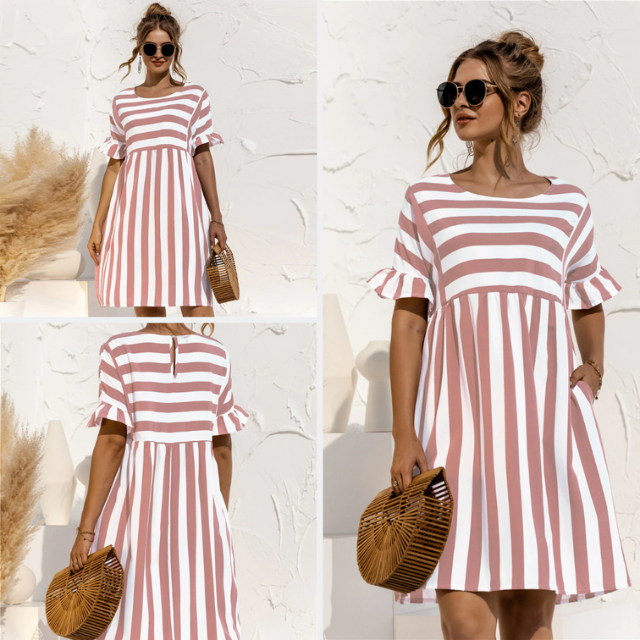 Levoire | Ruffled Short Striped Maternity Dress