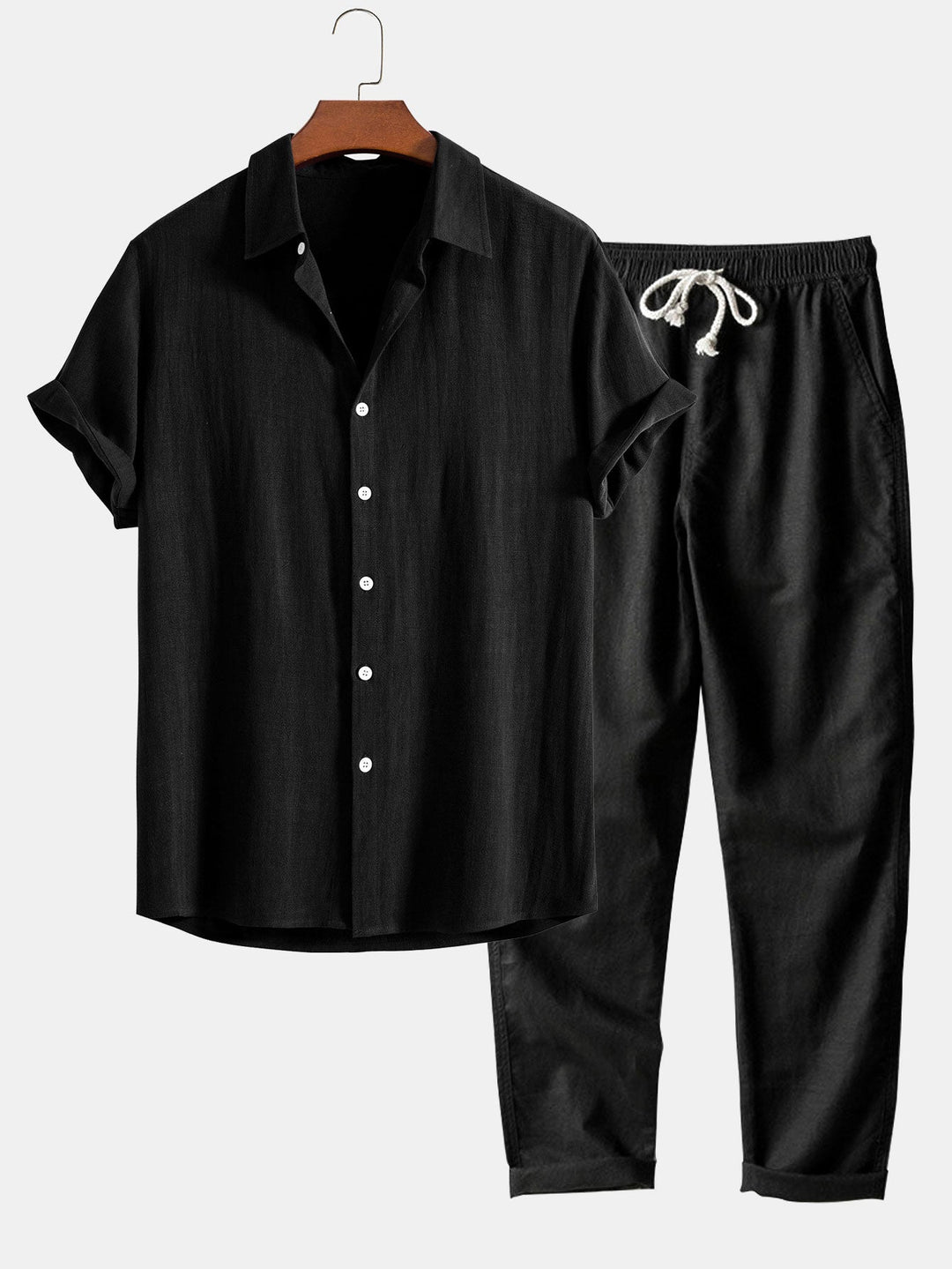 Button-Up Shirt and Straight Leg Trousers in Linen Rayon Blend