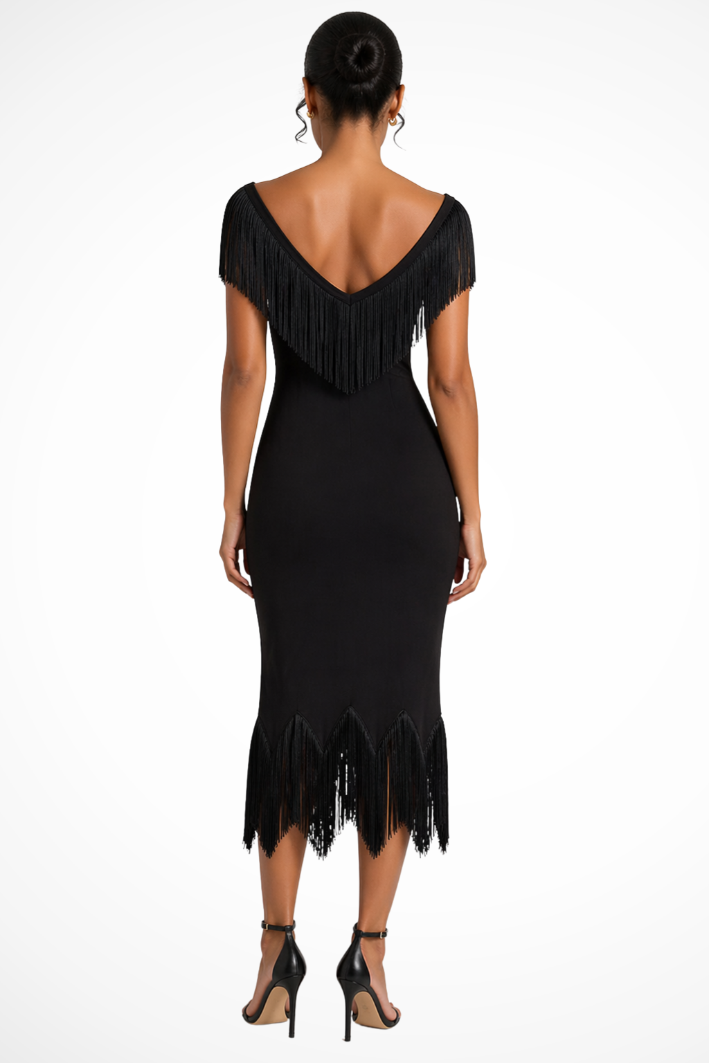Annabel | Off-Shoulder Midi Dress with Fringe Trim for Women - Perfect for Wedding Guests