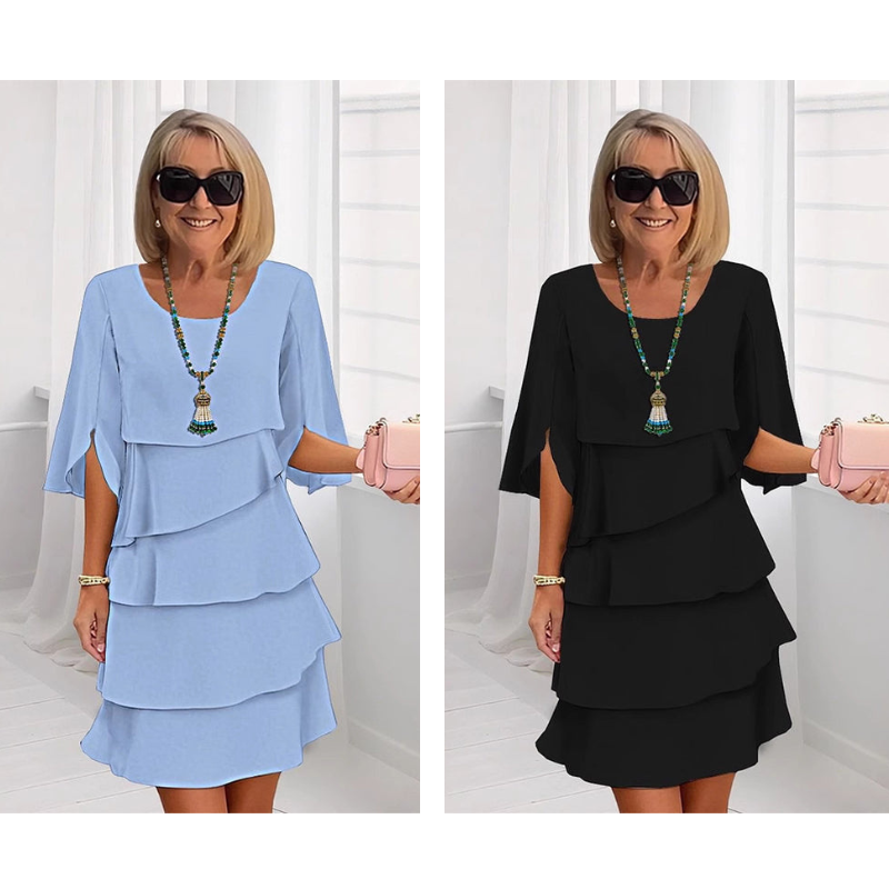 Chic Layered Dress with Puff Sleeves for Women