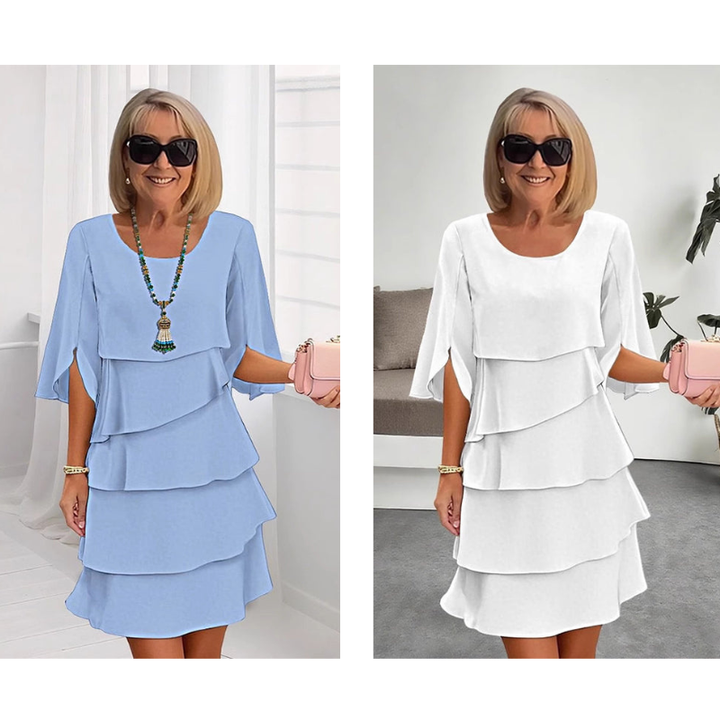 Chic Layered Dress with Puff Sleeves for Women