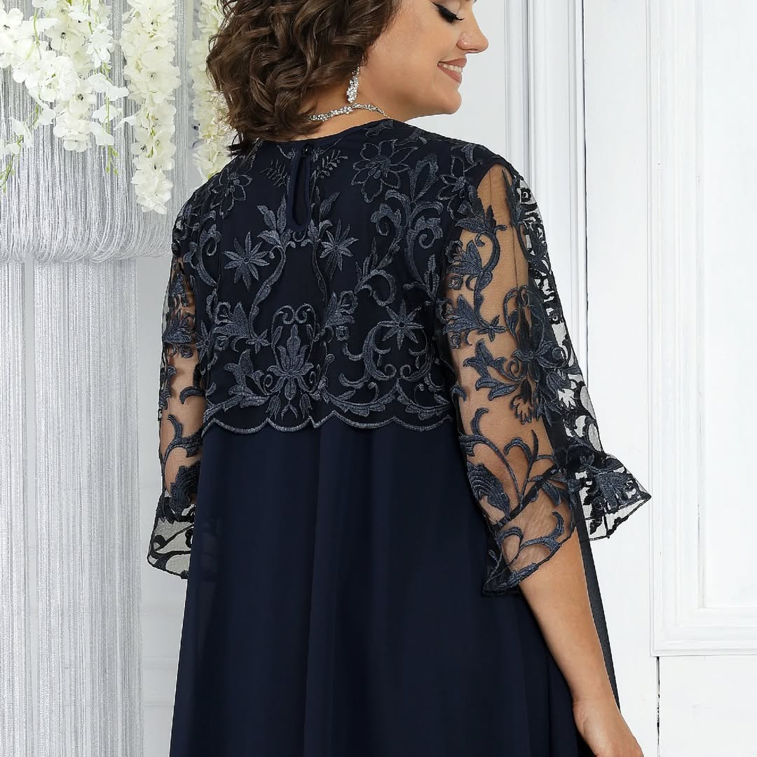 Women's Round Neck Embroidered Patchwork Dress