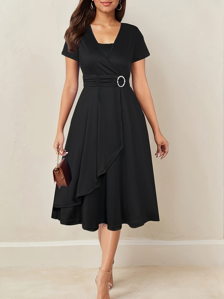 Hilda™ - Elegant Rhinestone V-Neck Evening Dress