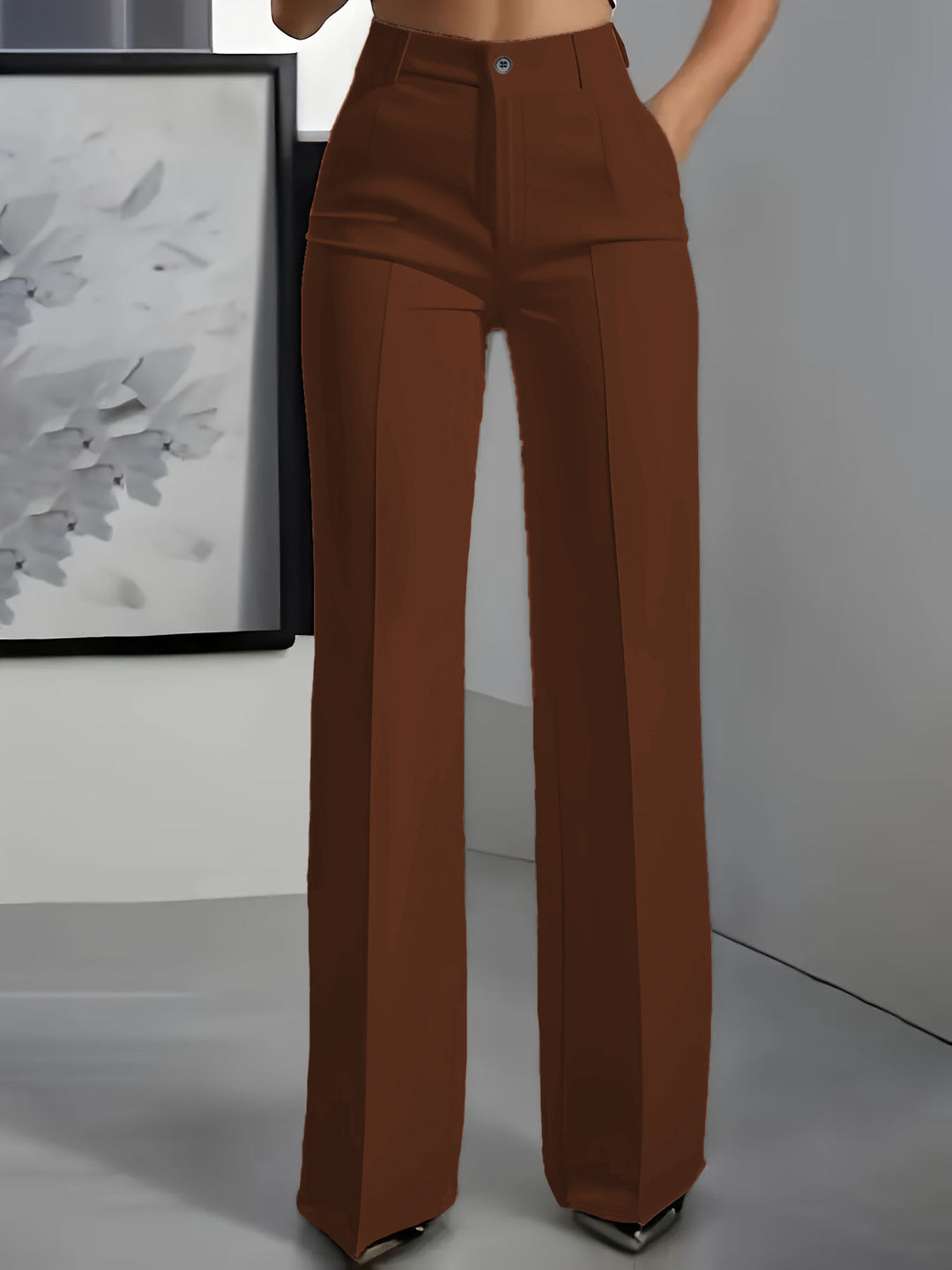 High-Waisted Women's Trousers with Stretchy Waistband