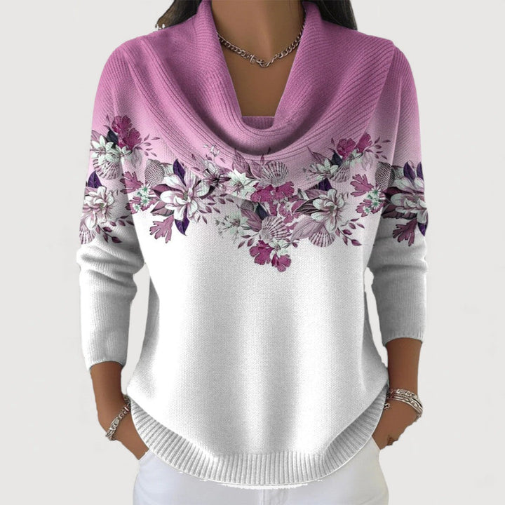ALORA – Floral Print Cowl Neck Sweater