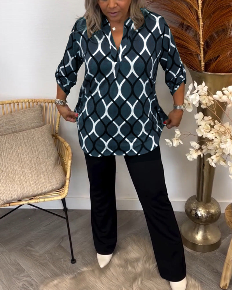 Amelia™ - Casual Patterned Long Sleeve Blouse