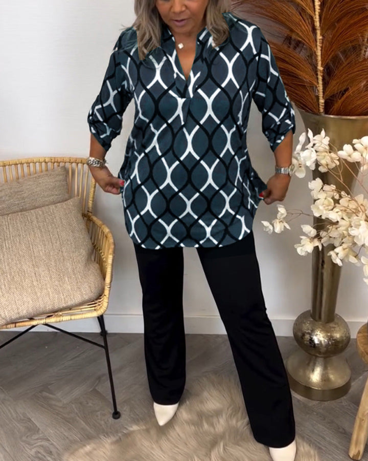 Amelia™ - Casual Patterned Long Sleeve Blouse