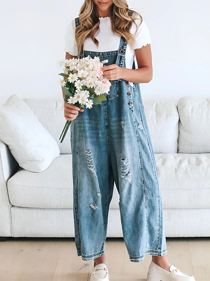 Thessa™ - Distressed Denim Overalls