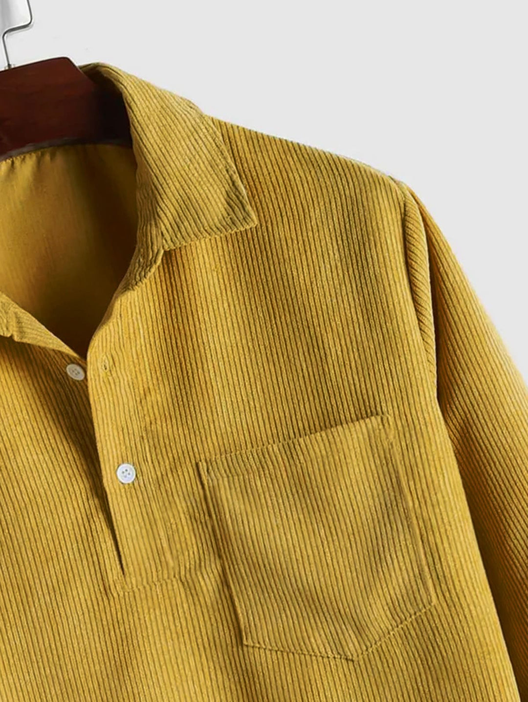 Men's Corduroy Long Sleeve Shirt with Half Button Placket