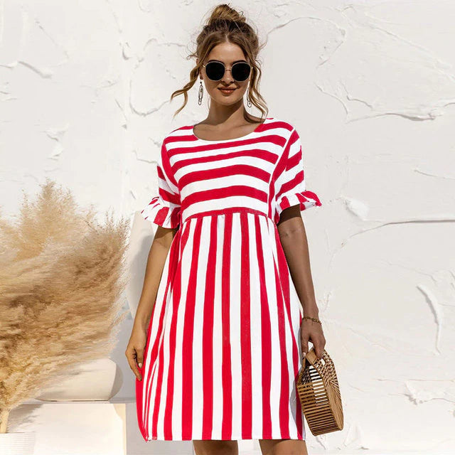 Levoire | Ruffled Short Striped Maternity Dress