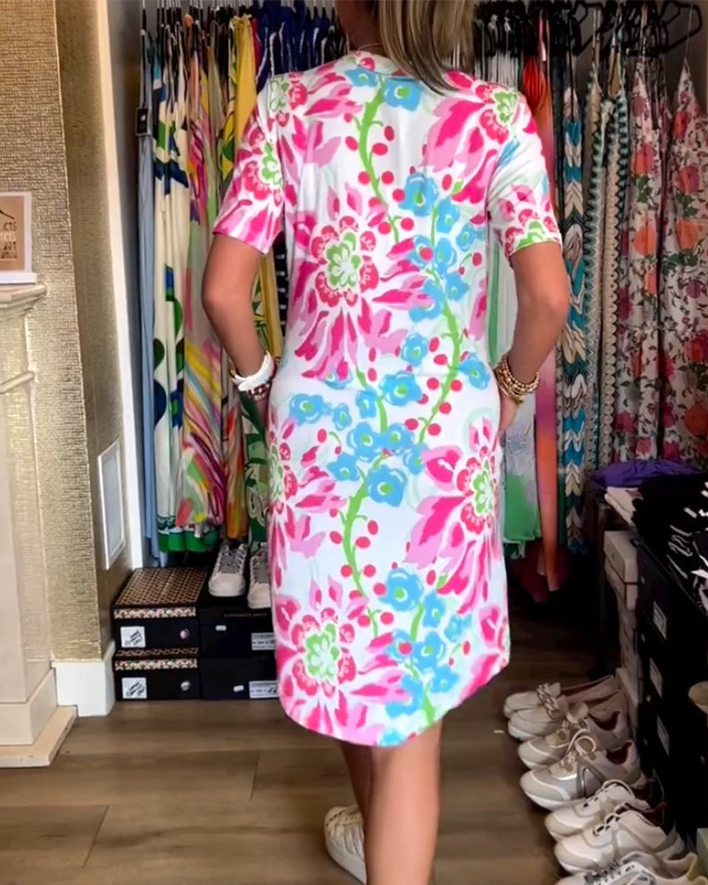 Federica™ - Dress with Short Sleeves and Floral Print