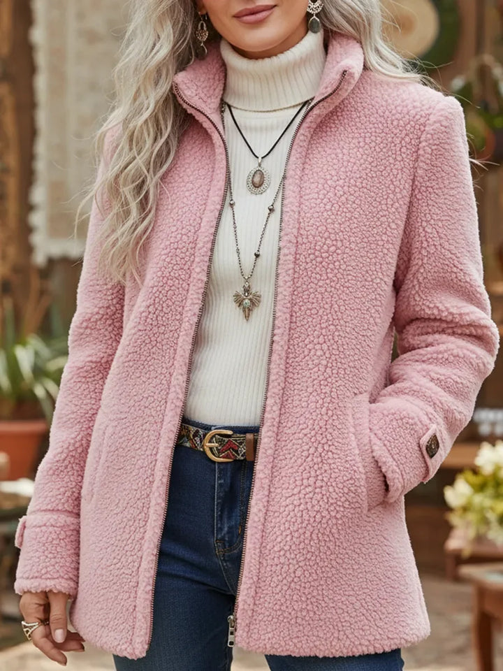 Chanelle | Stand Collar Jacket with Full-Zip in Luxurious Lambswool Feel