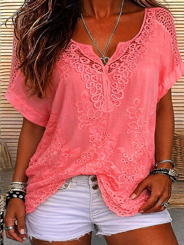 Women's V-Neck Short Sleeve Blouse
