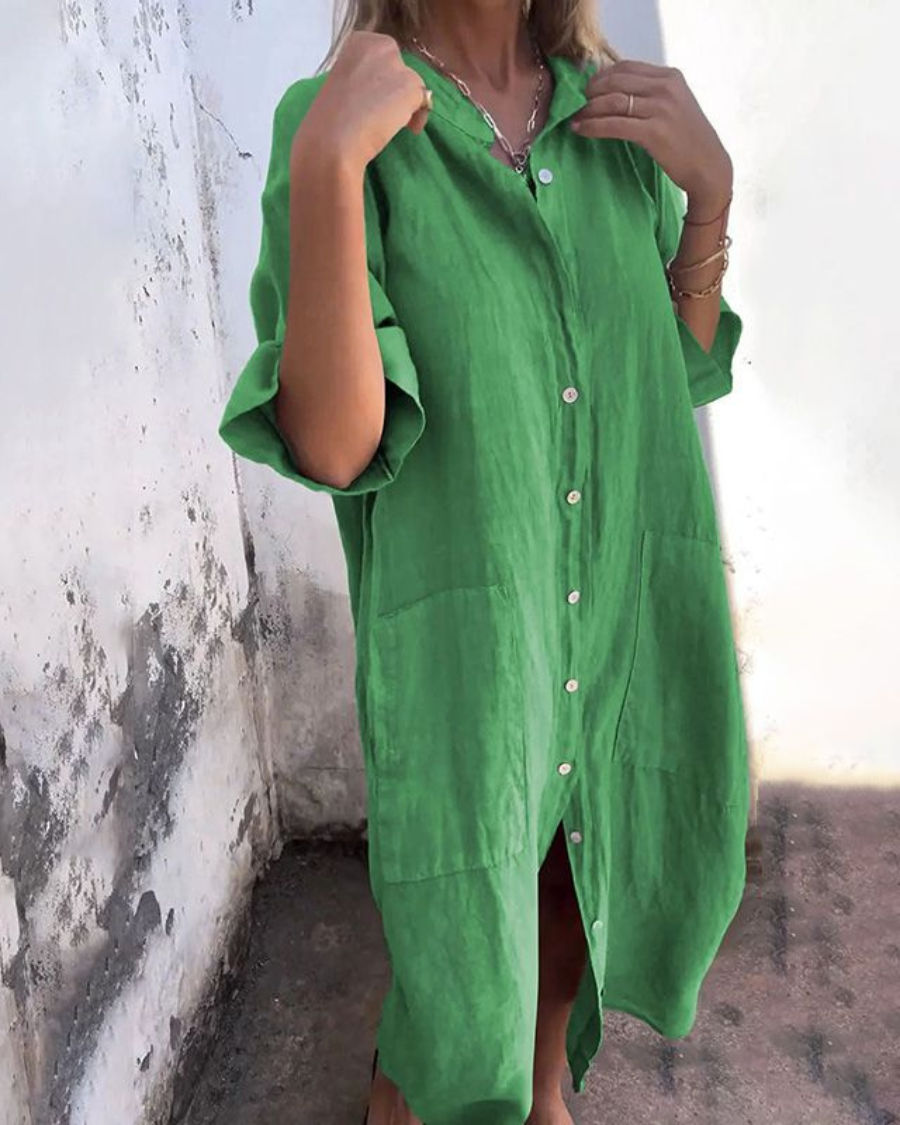 Meiva™ - Cotton Linen Shirt Long Dress