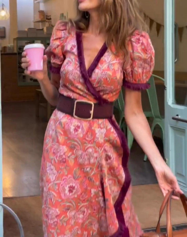 Hailey™ - Elegant Pink Short Sleeve Maxi Dress