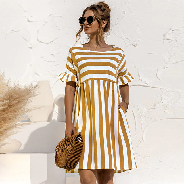 Levoire | Ruffled Short Striped Maternity Dress