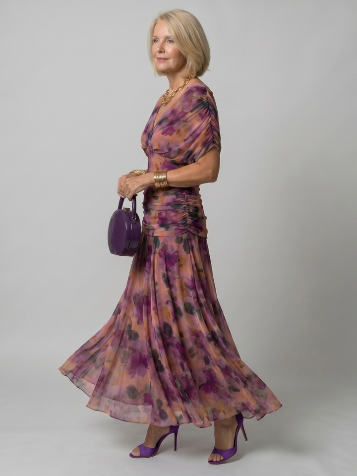 Calen | Elegant Off-Shoulder Midi Dress with Flowing Design