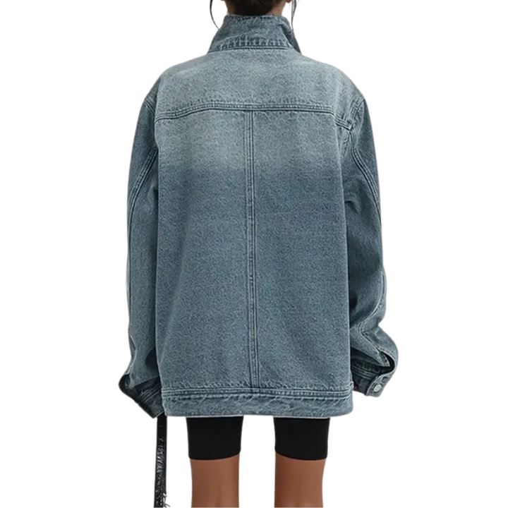 SKYE™ – Retro-Inspired High Neck Asymmetric Jacket with Vintage Wash