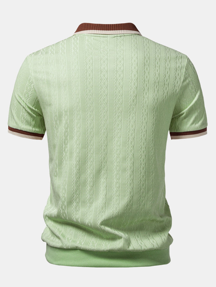 Textured Knit Polo with Contrast Trim and Zipper