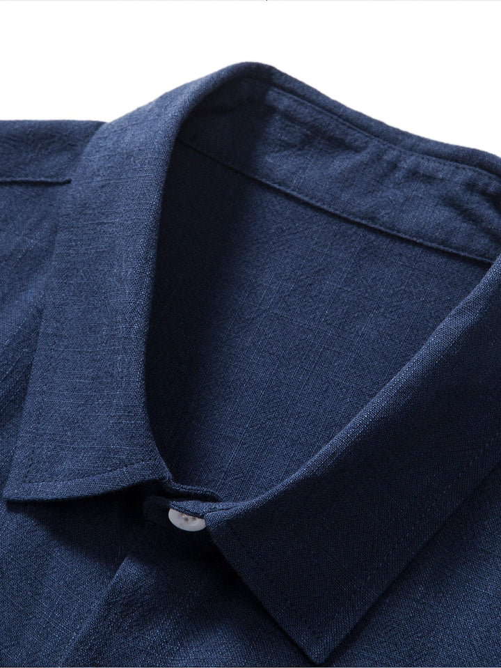 Button-Up Shirt and Straight Leg Trousers in Linen Rayon Blend