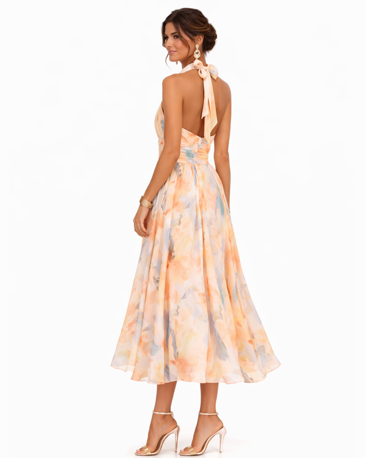 Aurora - Watercolor Print Halter Neck Dress