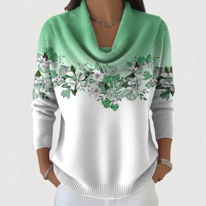 ALORA – Floral Print Cowl Neck Sweater