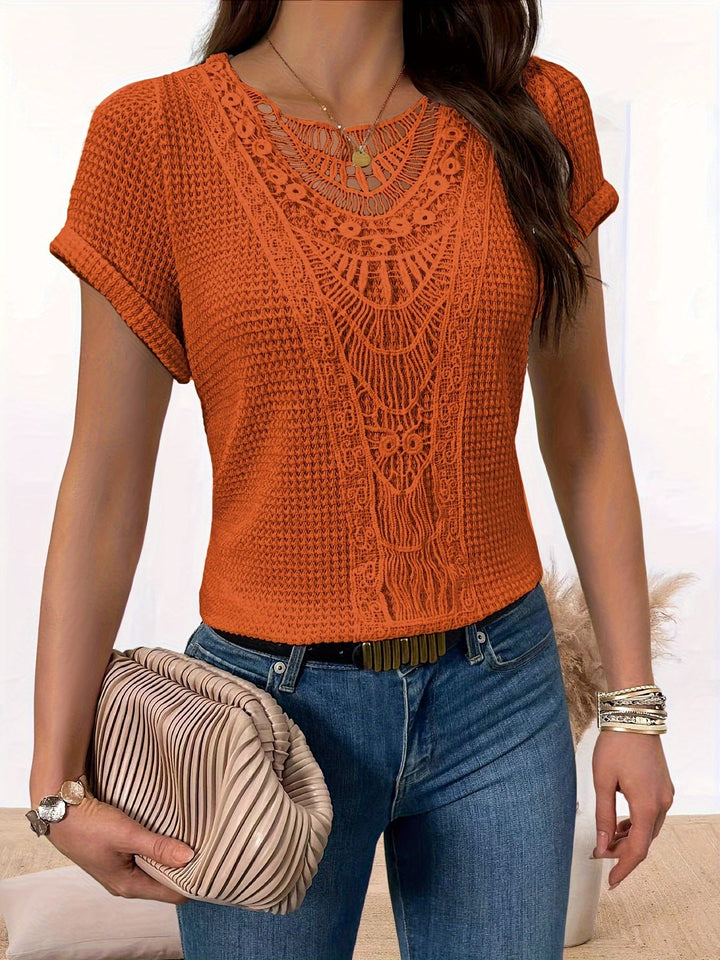 Megan™ - Stylish Round Neckline Lace Shirt