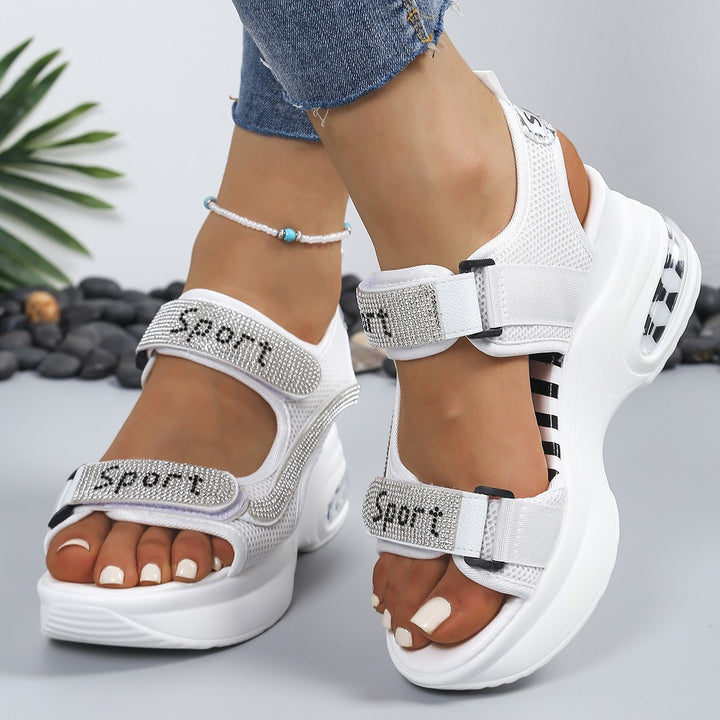Chic Women's Orthopedic Platform Sandals Adorned with Crystals