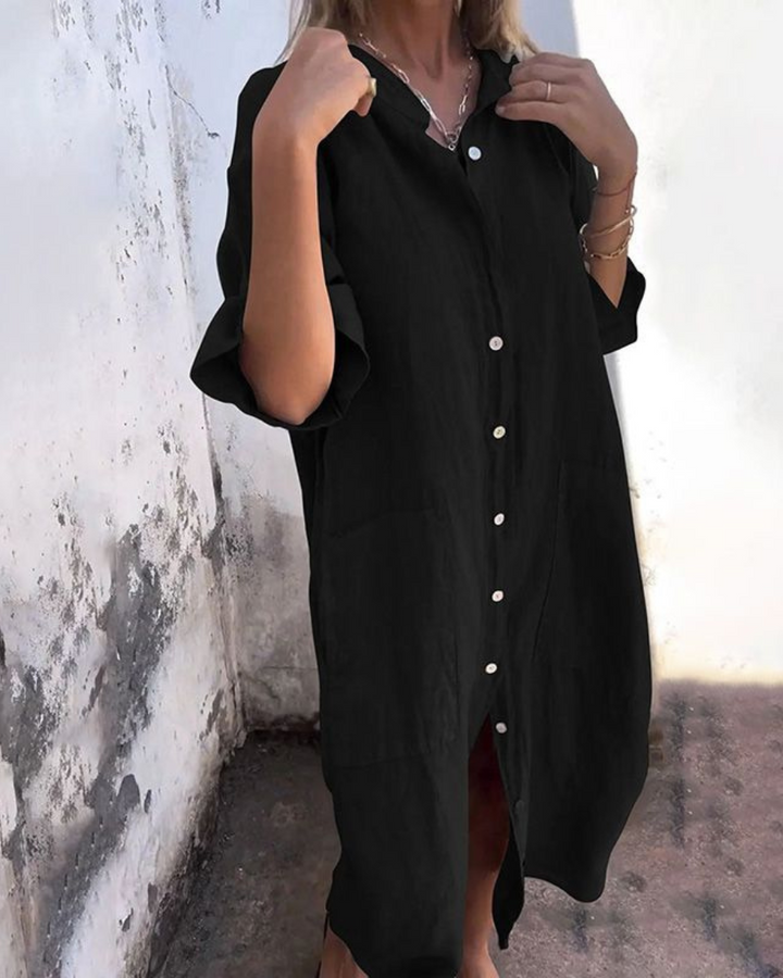 Meiva™ - Cotton Linen Shirt Long Dress
