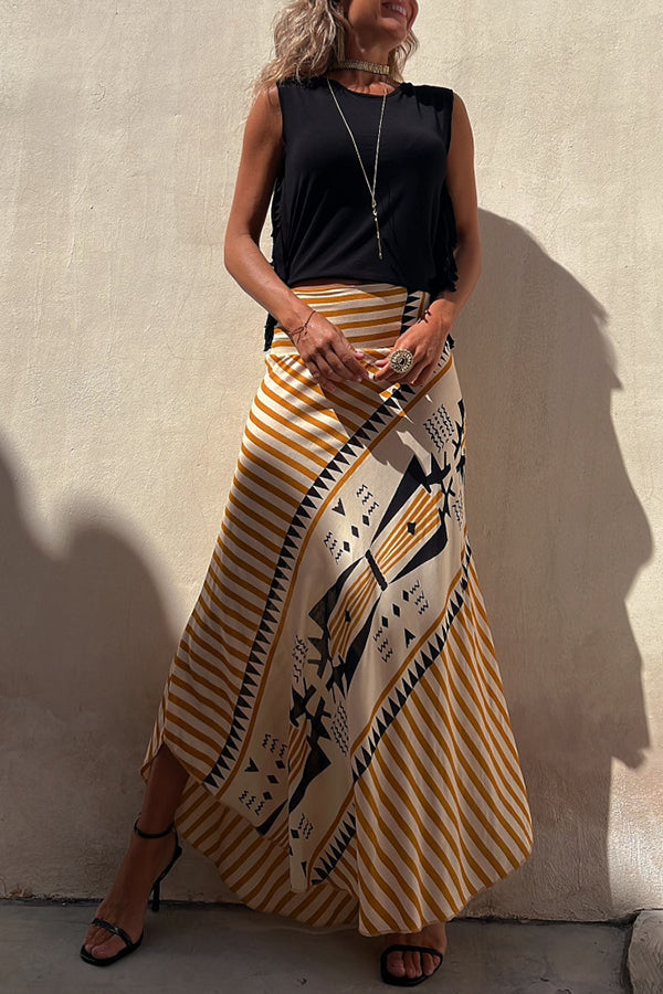 Women's High-Waisted Striped Maxi Skirt