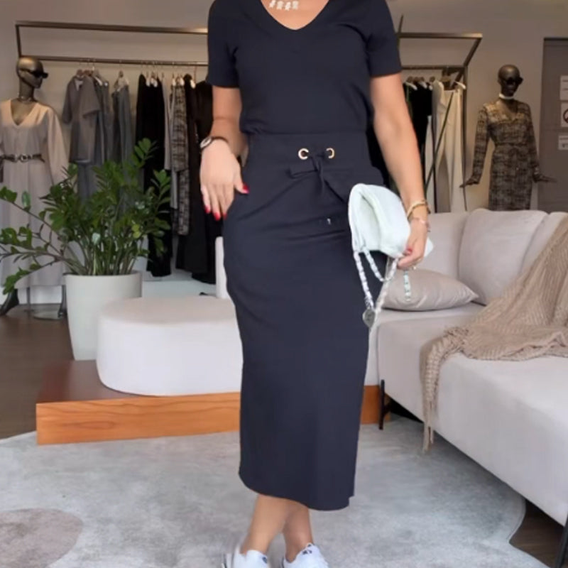 Tori™ - Stylish V-Neck Top & Skirt Set