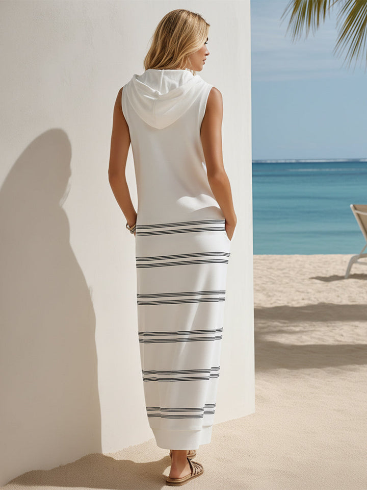 Striped Sleeveless Hooded Maxi Dress - Ideal for Sailing Getaways