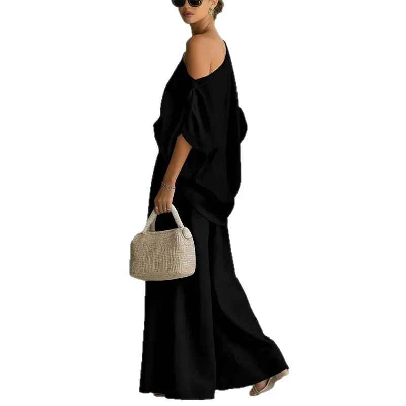 Lisa | Cozy Off-Shoulder Top with Tapered Trousers Ensemble