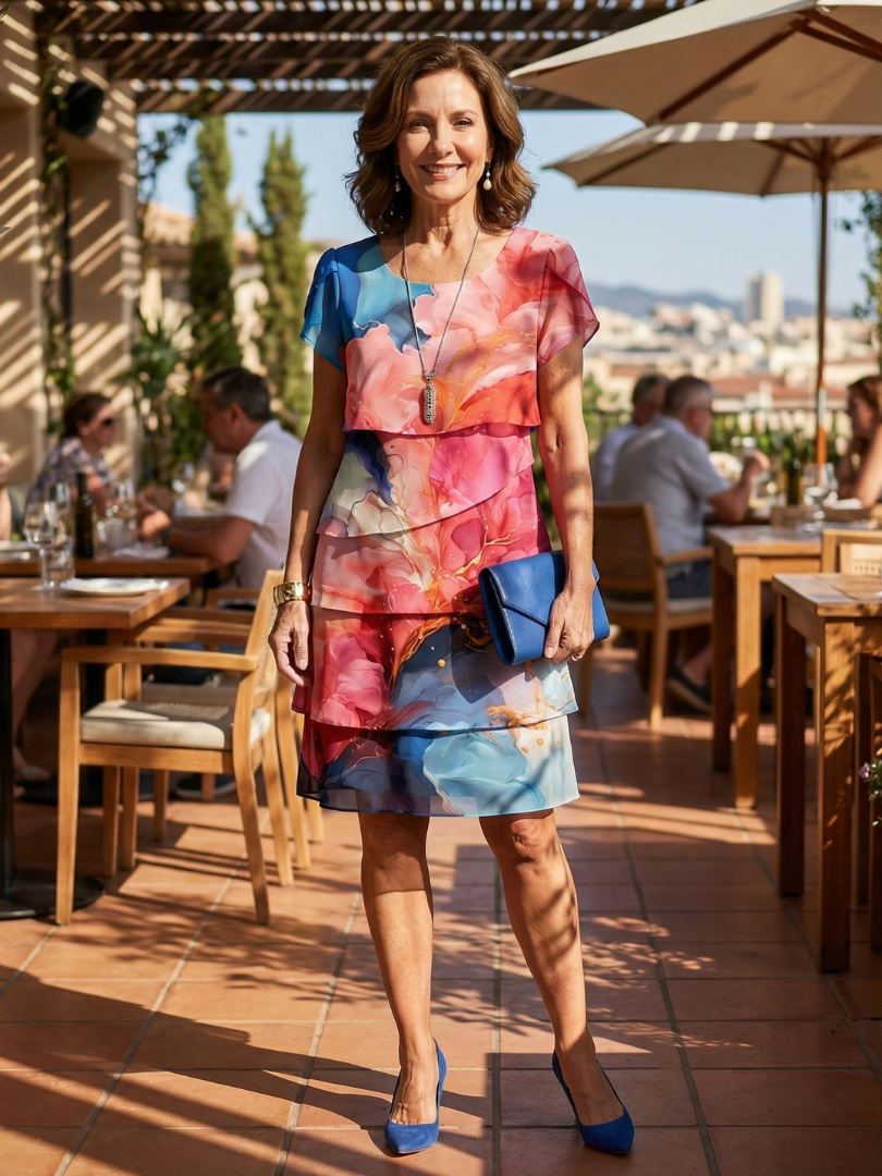 Mira | Elegant Knee-Length Marble Print Dress
