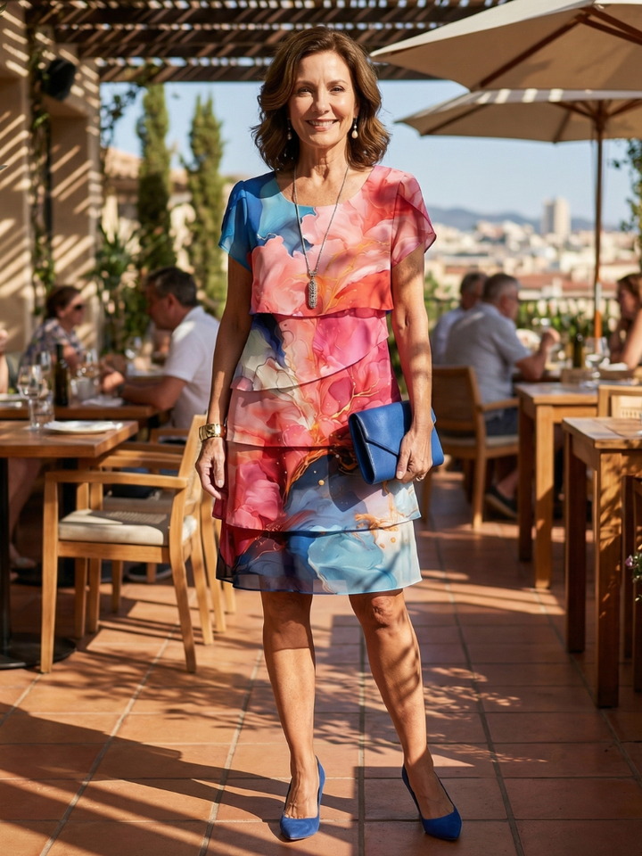 Mira | Elegant Knee-Length Marble Print Dress