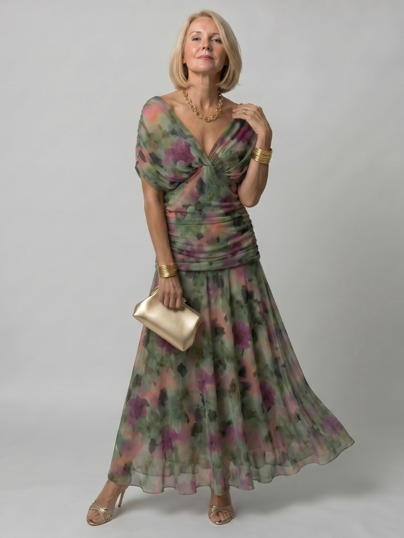 Calen | Elegant Off-Shoulder Midi Dress with Flowing Design