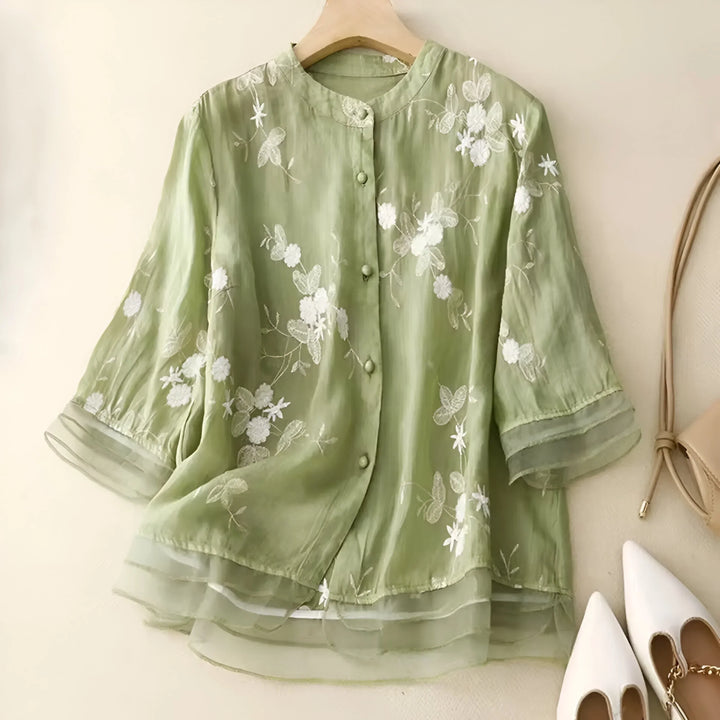 Emily™ - Cotton Top with Embroidered Flowers