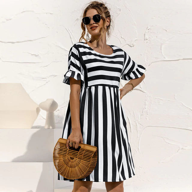 Levoire | Ruffled Short Striped Maternity Dress