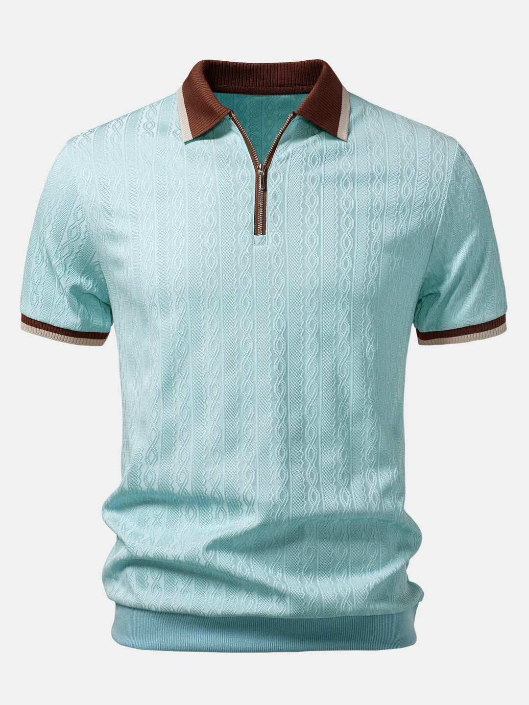 Textured Knit Polo with Contrast Trim and Zipper