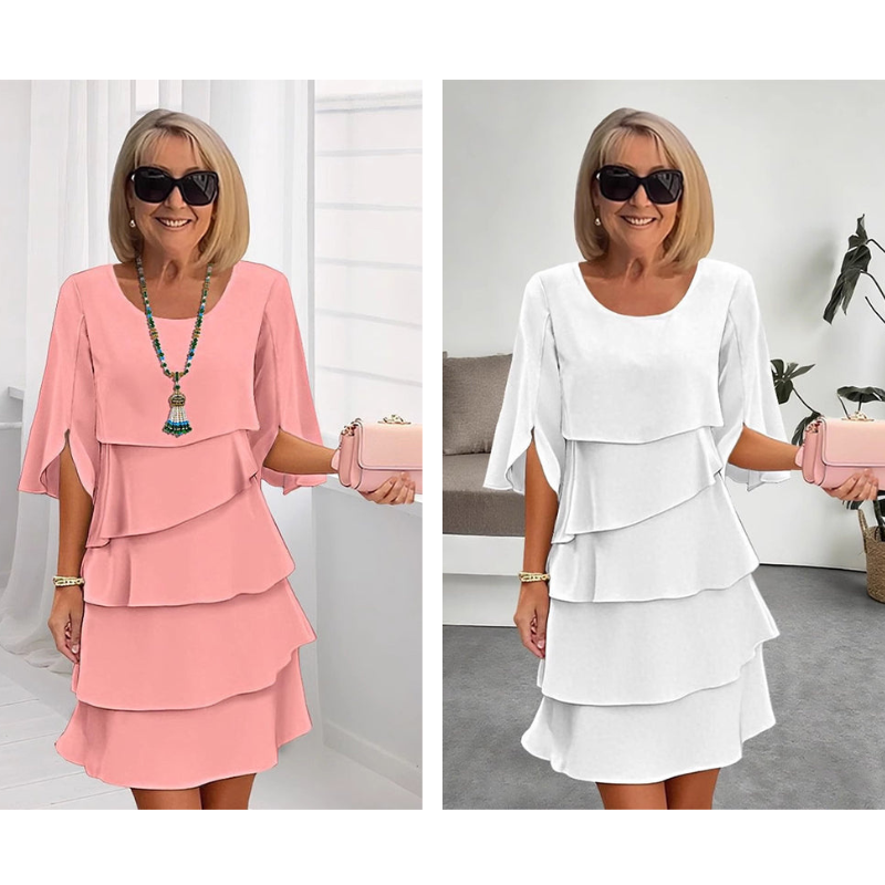 Chic Layered Dress with Puff Sleeves for Women