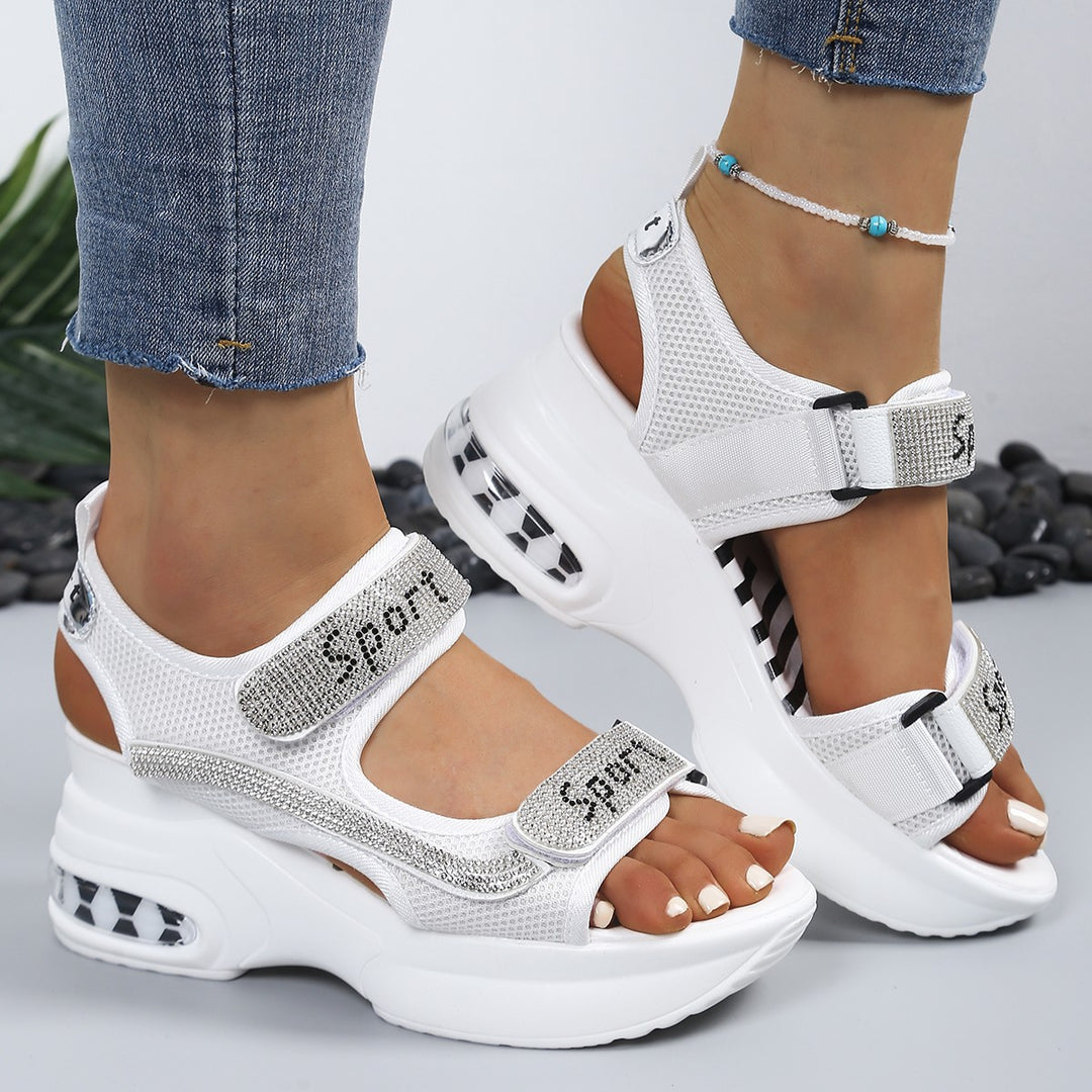 Chic Women's Orthopedic Platform Sandals Adorned with Crystals