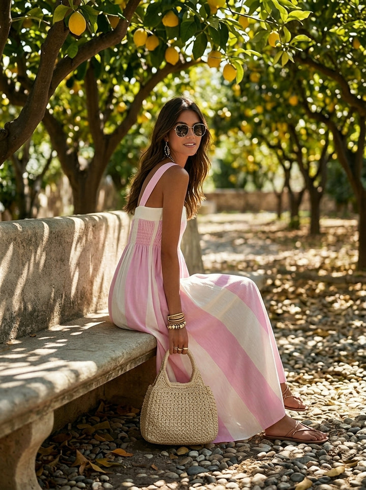 Women's Sleeveless Square Neck Striped Maxi Dress