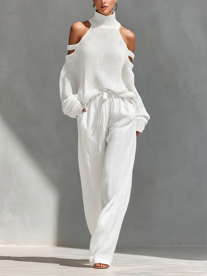 Alessia | Women's Cold Shoulder Two-Piece Set with Wide-Leg Pants