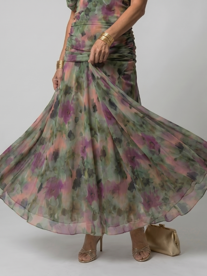 Calen | Elegant Off-Shoulder Midi Dress with Flowing Design