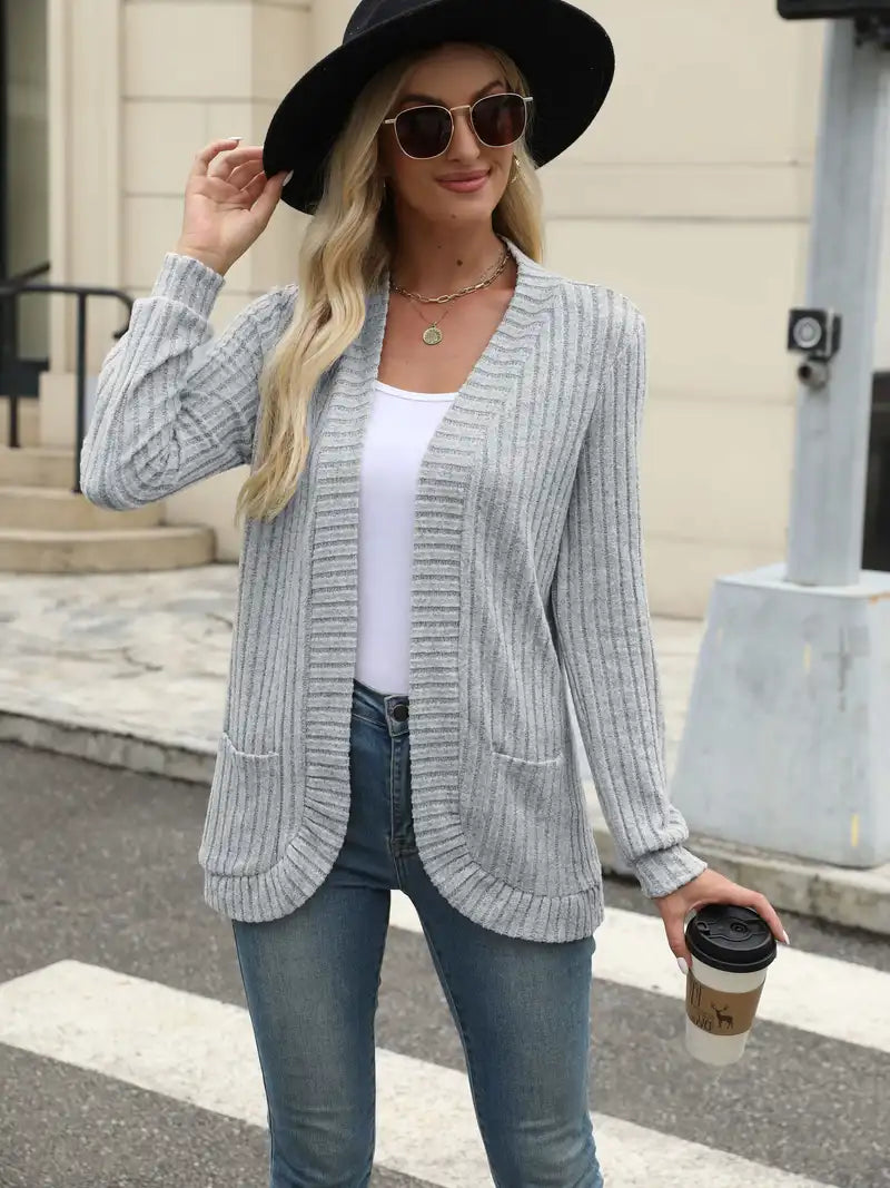 Neva™ - Elegant Ribbed Long Sleeve Cardigan